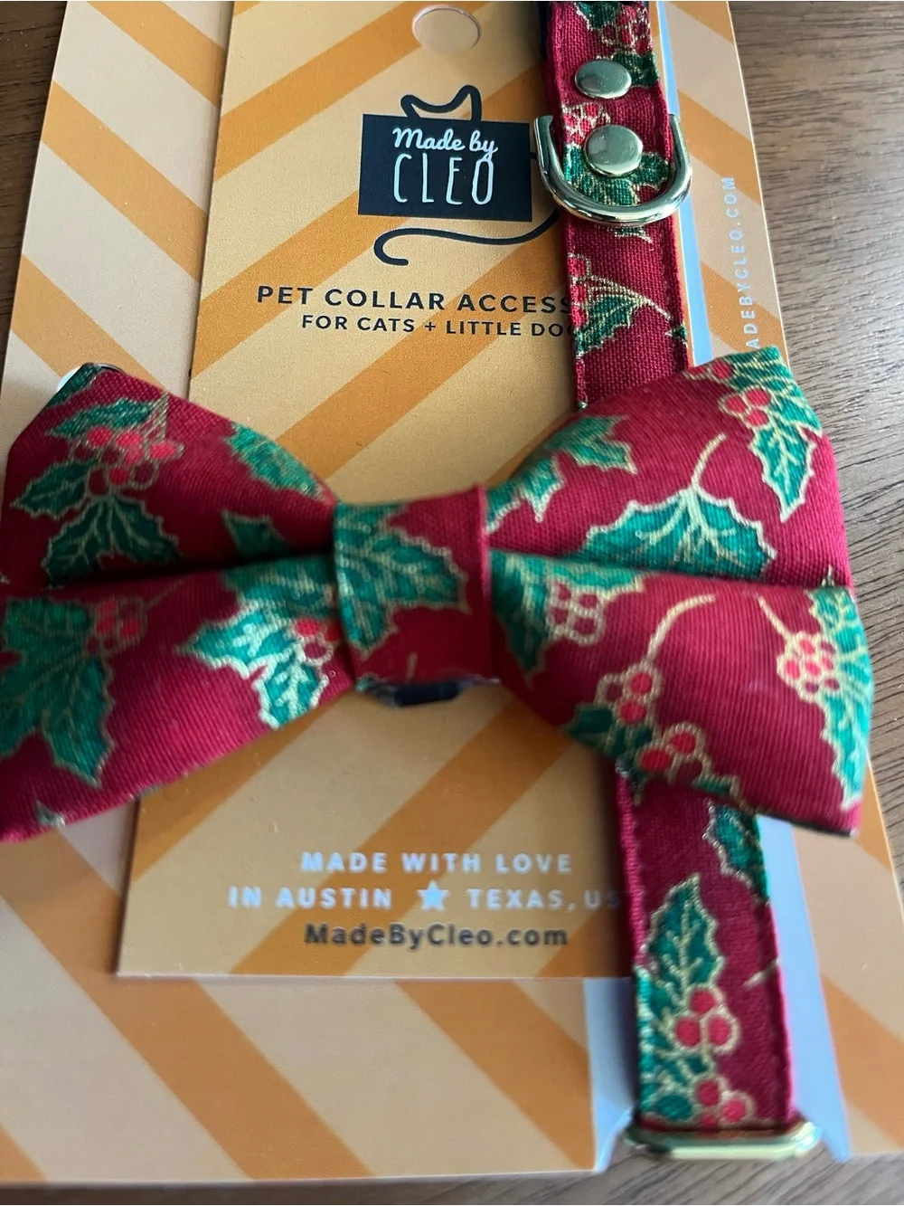Red Holly Bow Cat & Small Dog Collar